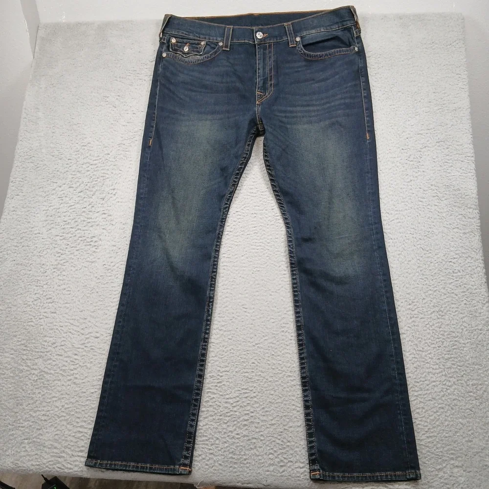 True Religion Section Straight Seat Flap Pocket Jeans‎ Men's 40 Dark Wash EUC